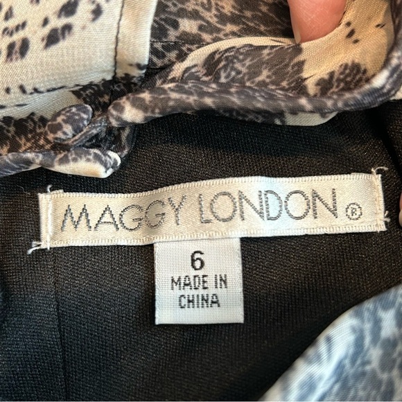 Maggy London Black Beige Sleeveless Dress Sz 6 Lined Zipper Keyhole Neck - Picture 5 of 6